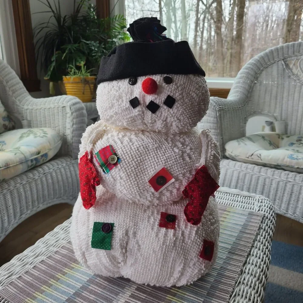 Vintage Repurposed Chenille Country Farmhouse Snowman Holiday Christmas Decor